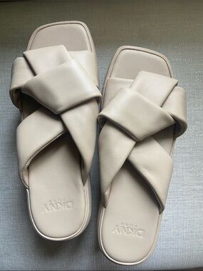 DKNY Padded Cross-Band Slide Sandals in Cream